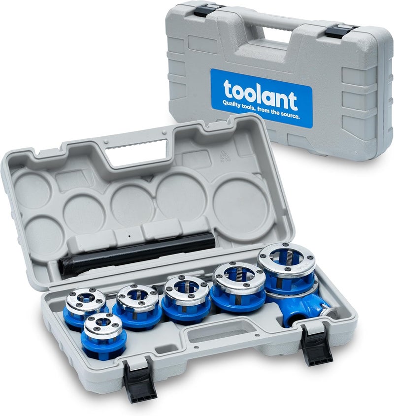 toolant Ratchet Pipe Threader Kit, NPT 1/4" - 1-1/4" Manual Ratcheting Pipe Threader, Portable Pipe Threading Tool Set with 6PCS NPT Dies, Storage Case for Galvanized Aluminum Iron Copper Pipes - Image 1